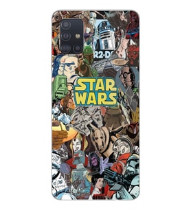 Samsung Galaxy A71 Uyumlu Star Wars Kolaj Tasarımlı Şeffaf Telefon Kılıfı