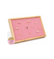 60’lı Bastırmalı Yüzük Tablası, Bambu Çerçeve, Pembe Kadife, 20x30cm