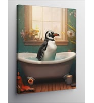 Kanvas Tablo Penguenin Küvet Keyfi
