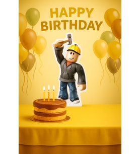 Ayaklı Pano Roblox Builderman Temalı 35x17 cm Doğum Günü Masa Süsü Oda Dekoru