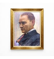 Tablore Atatürk Yan Profil Yağlı Boya Görünümlü Çerçeveli Tablo - Sanatsal Atatürk Kanvas Tablo