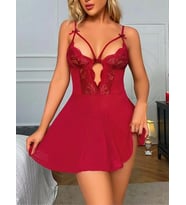 Amora Secret Bordo Dantel İşlemeli Göğüs İp Detaylı Fantezi Tül Gecelik Takımı