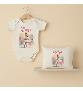 Pia Baby Premium %100 Pamuk İsme Özel Organik Baskılı Çıtçıtlı Bebek Body Ve Yastık Kılıfı 5044-19 (Ekru)