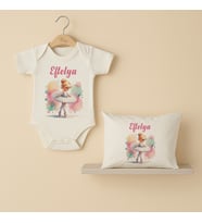 Pia Baby Premium %100 Pamuk İsme Özel Organik Baskılı Çıtçıtlı Bebek Body Ve Yastık Kılıfı 5044-19 (Ekru)