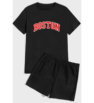 BOSTON Baskı Şort Takım (Siyah)