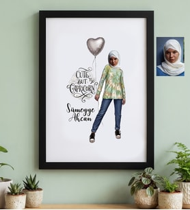Kişiye Özel Karikatürlü Cute But Capricorn Oğlak Burcu Siyah Çerçeve Doğum Günü Hediyesi
