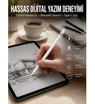 Dokunmatik Kalem Beyaz Şarjlı Yedek Uçlu Android Ve İos Uyumlu