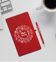 Yılbaşı Hediyesi Kırmızı Defter & Kalem Seti (Beyaz)