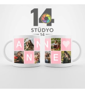 Stüdyo 14 Annler Günü Kişiye Özel Tasarlanabilir 5 Resim + Yazı Kupa En İyi Anne - Anneler Günü Hediyesi