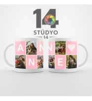 Stüdyo 14 Annler Günü Kişiye Özel Tasarlanabilir 5 Resim + Yazı Kupa En İyi Anne - Anneler Günü Hediyesi