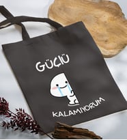 BK Gift Güçlü Kalamıyorum Tasarımlı Antrasit Kumaş Bez Çanta, Baskılı Omuz Çantası, Alışveriş Çantası, Anneye Hediye-1