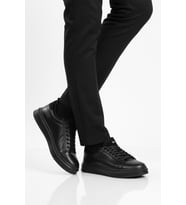 CONTEYNER Beyaz Bağcıklı Cilt Hafif Esnek Erkek Sneaker 179 M (Siyah-Siyah)