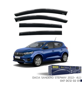 Dacia Sandero Stepway Kromlu Cam Rüzgarlığı Niken 2022+ sonrası uyumlu (Siyah)