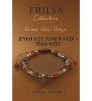 Sertifikalı Terahertz Siyah Kızıl Yemen Akiği Doğal Taş Bileklik Koruma ve Denge Enerjisi (Çok Renkli)