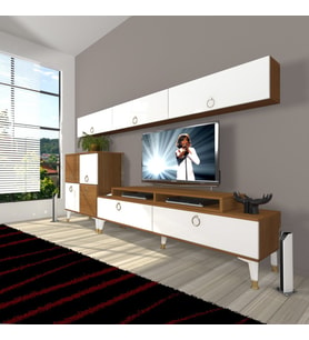 Decoraktiv Ekoflex 8 Mdf Gold Tv Ünitesi Tv Sehpası - Ceviz Beyaz (Beyaz - Kahverengi)