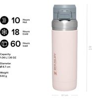 Stanley Go Quick Flip Paslanmaz Çelik Termos, Pembe Kuvars (Rose Quartz), 1.06 Litre (Çok Renkli)