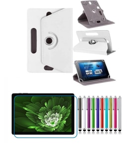 Philip s T7305 10.1” Tablet Uyumlu UNİVERSAL Dönerli Standlı Tablet Kılıfı +Dokunmatik Kalem (Beyaz)
