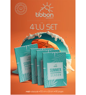 Tibbon Summer Season Midi Defter Dikişli 4'lü Set