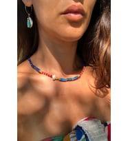 Nelleovana Lapis Lazuli + Kırmızı Akik + Inci Doğal Taş Kolye