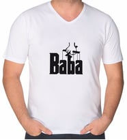 BK Gift Baba Godfather Tasarımlı V Yaka Tişört-5 (Beyaz)
