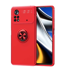 Xiaomi Poco X4 Pro 5G Kılıf Yüzüklü Magnetli Ravel Case Kapak (Kırmızı)