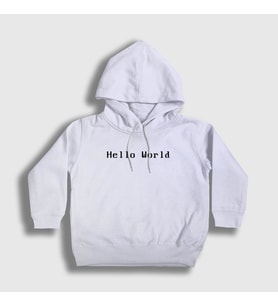 Presmono Unisex Çocuk Beyaz Hello World Coder Programmer Developer Yazılımcı Kapüşonlu Sweatshirt 334577tt (Beyaz)
