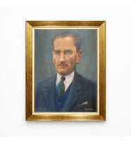 Tablore Mavi Gözlü Dev Atatürk Portresi Kanvas Tablo - Altın Varaklı Şık Çerçeve Sanat Tablosu