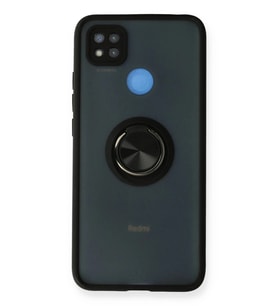 Durukar® Redmi 9C Kılıf Montreal Yüzüklü Silikon Kapak - Siyah