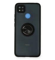 Durukar® Redmi 9C Kılıf Montreal Yüzüklü Silikon Kapak - Siyah