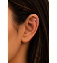 Sertifikalı 316L Çelik Gülen Yüzlü Taşlı Yıldız Figürlü Premium Gümüş Renk Tragus ve Helix Piercing