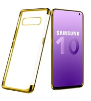 Samsung Galaxy S10 Plus Silikon Renkli Köşe Korumalı Lazer Kılıf (Altın / Dore)