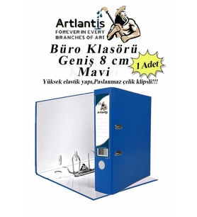 Büro Klasörü Mavi Geniş 1 Adet Plastik Geniş Mavi Klasör Halkalı Paslanmaz Çelik Klipsli1 Adet