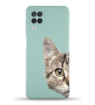 Samsung Galaxy M12 Uyumlu Lansman Kılıf Catface Tasarımlı İçi Kadife Kapak-Turkuaz (Şeffaf)