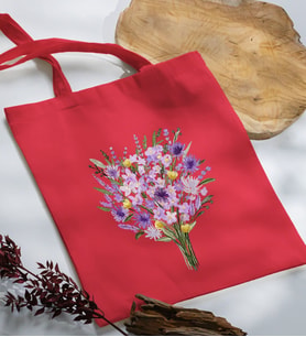 BK Gift Çiçek Tasarımlı Kırmızı Kumaş Bez Çanta, Baskılı Omuz Çantası, Alışveriş Çantası, Arkadaşa Hediye-9