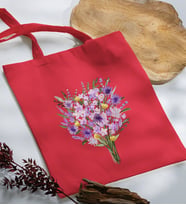 BK Gift Çiçek Tasarımlı Kırmızı Kumaş Bez Çanta, Baskılı Omuz Çantası, Alışveriş Çantası, Arkadaşa Hediye-9