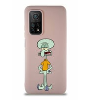 Xiaomi Mi 10T Soft Premier Kapak Squidward Dokunaç Tasarımlı Silikon Kılıf - Pudra (Şeffaf)
