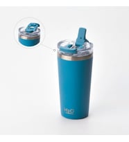 530 ml Pipetli ve Ağızlıklı Çelik Termos Kupa - Çift Fonksiyonlu Kapak - Sıcak/Soğuk Tutan Seyahat Bardağı (Travel Mug) - 4 Farklı Renk Seçeneği (MAVİ)