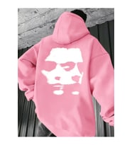 Unisex Oversize Hoodie Soyut Yüz Baskılı (Pembe)