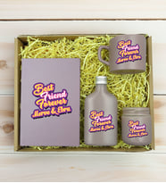 BK Gift Kişiye Özel İsimli DTF Best Friend Temalı Mat Gri Defter & Kahve Fincanı & Kolonya & Mum Hediye Seti-3, Arkadaşa Hediye, Doğum Günü Hediyesi
