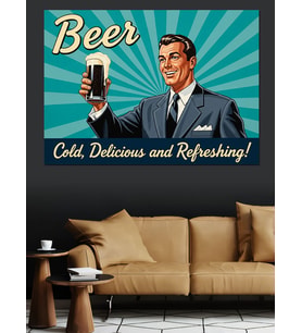 Bira Reklamı Vintage Afiş Dekoratif Kanvas - Mdf Ahşap Tablo