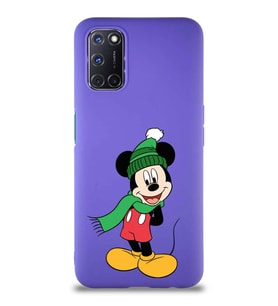 Oppo A52 Soft Premier Kapak Mickey Mouse-G Tasarımlı Silikon Kılıf - Mor (Şeffaf)