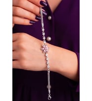 925 Ayar Gümüş Rodyumlu Pembe Kuvars Taşlı Lotus Çiçeği Bileklik ST434