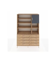 Hyperion Dolap 8 Raflı 8 Çekmeceli Tek Kapaklı  132x44x195 Çam-Antrasit/Çam