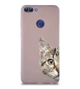 Huawei P Smart Soft Premier Kapak Catface Tasarımlı Silikon Kılıf - Pudra (Şeffaf)