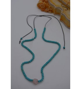 STONEAGE JEWELLERY Pembe Kuvars ve Turkuaz Taşlı Metalsiz Kolye (Altın / Dore)