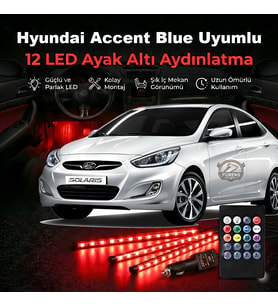 Hyunda Accent Blue Uyumlu  RGB Ayak Altı LED 12 Led Kumandalı Müzik Duyarlı Araç İçi Aydınlatma
