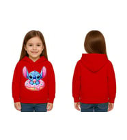 Unisex Stitch Baskılı Çocuk Swaetshirt Baskılı Kapüşonlu 3 İplik Şardonlu (Kırmızı)