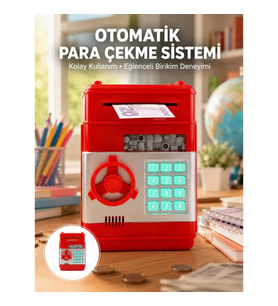 Mey İthalat® Kırmızı Şifreli ATM Kasa Para Yutan Kumbara