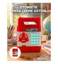 Mey İthalat® Kırmızı Şifreli ATM Kasa Para Yutan Kumbara