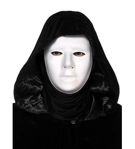 Siyah Kapüşonlu 120 cm Pelerin ve Beyaz Boyanabilir Tam Yüz Maske